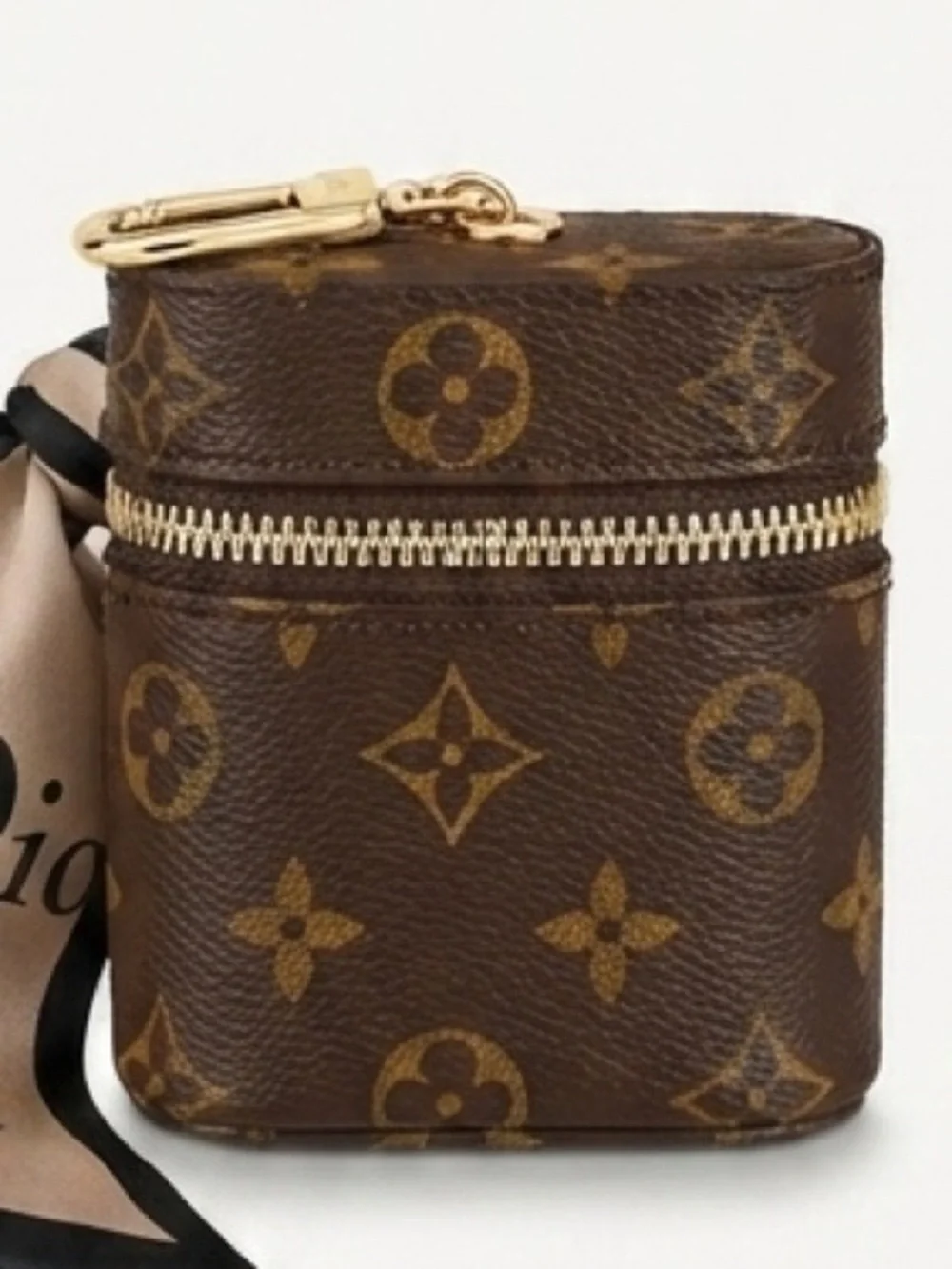 Beautiful Luxury Print Brown Leather Mini Case / Key Chain with Silk Scarf